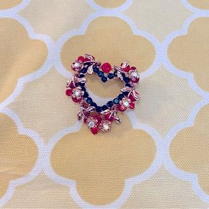 Rhinestone Christmas Valentines Heart Wreath Brooch